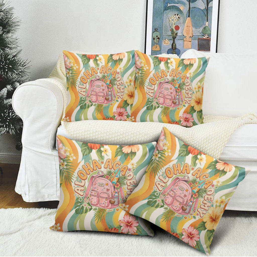 Hawaii Aloha Academy Back To School Pillow Cover Sea Turtle Tropical Hibiscus Flowers Retro Psychedelic TS04 - Polynesian Pride