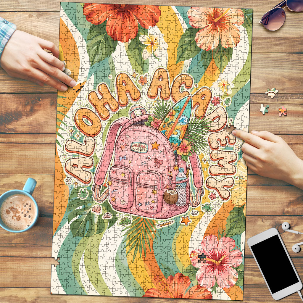 Hawaii Aloha Academy Back To School Puzzle Sea Turtle Tropical Hibiscus Flowers Retro Psychedelic TS04 Orange Green - Polynesian Pride