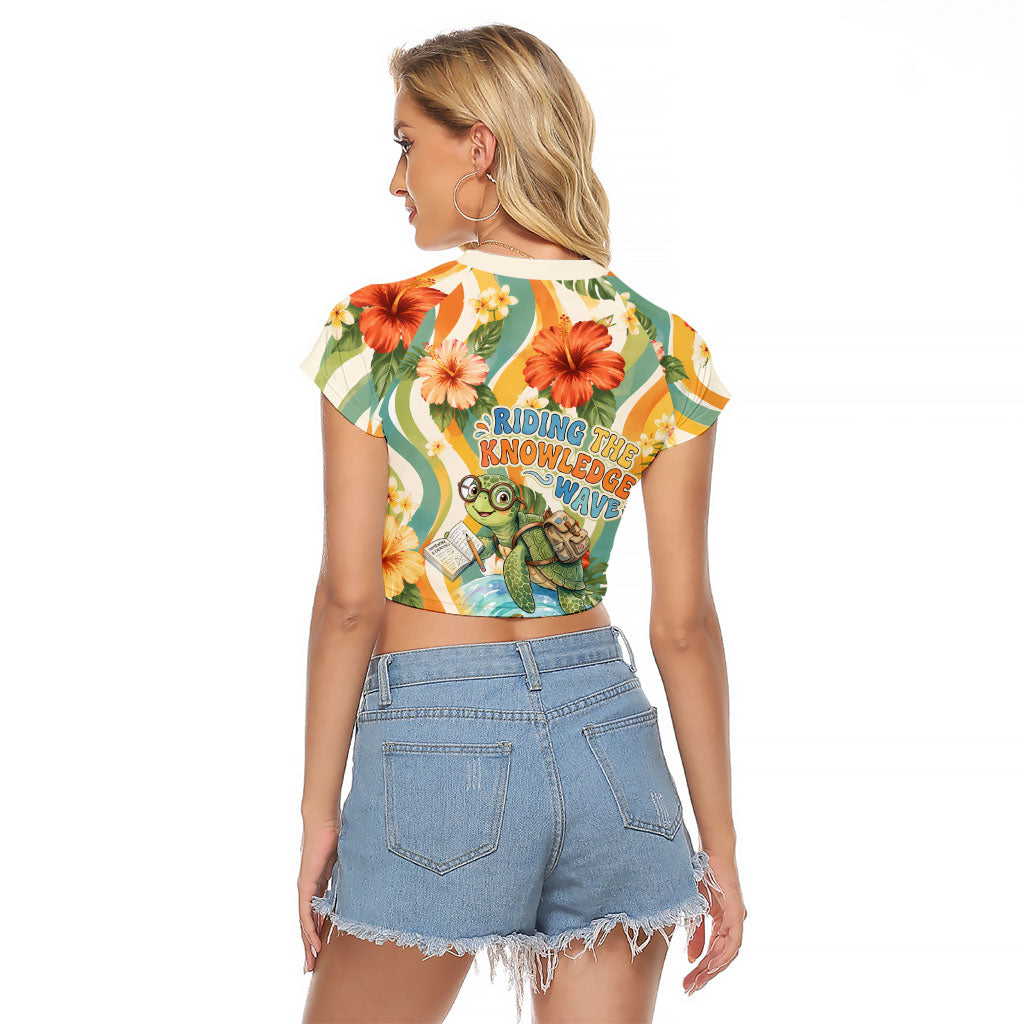 Hawaii Aloha Academy Back To School Raglan Cropped T Shirt Sea Turtle Tropical Hibiscus Flowers Retro Psychedelic TS04 - Polynesian Pride