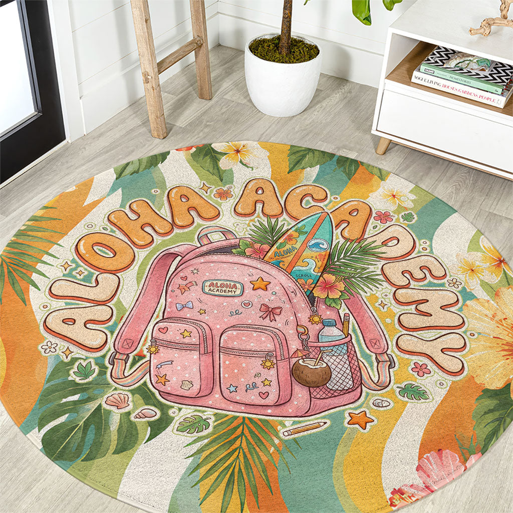 Hawaii Aloha Academy Back To School Round Carpet Sea Turtle Tropical Hibiscus Flowers Retro Psychedelic