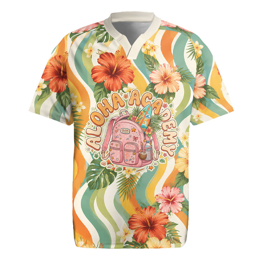 Hawaii Aloha Academy Back To School Rugby Jersey Sea Turtle Tropical Hibiscus Flowers Retro Psychedelic TS04 Orange Green - Polynesian Pride