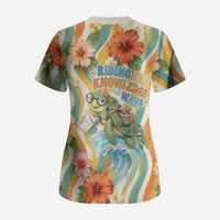 Hawaii Aloha Academy Back To School Scrub Top Sea Turtle Tropical Hibiscus Flowers Retro Psychedelic TS04 - Polynesian Pride