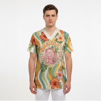 Hawaii Aloha Academy Back To School Scrub Top Sea Turtle Tropical Hibiscus Flowers Retro Psychedelic TS04 - Polynesian Pride