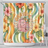 Hawaii Aloha Academy Back To School Shower Curtain Sea Turtle Tropical Hibiscus Flowers Retro Psychedelic TS04 - Polynesian Pride
