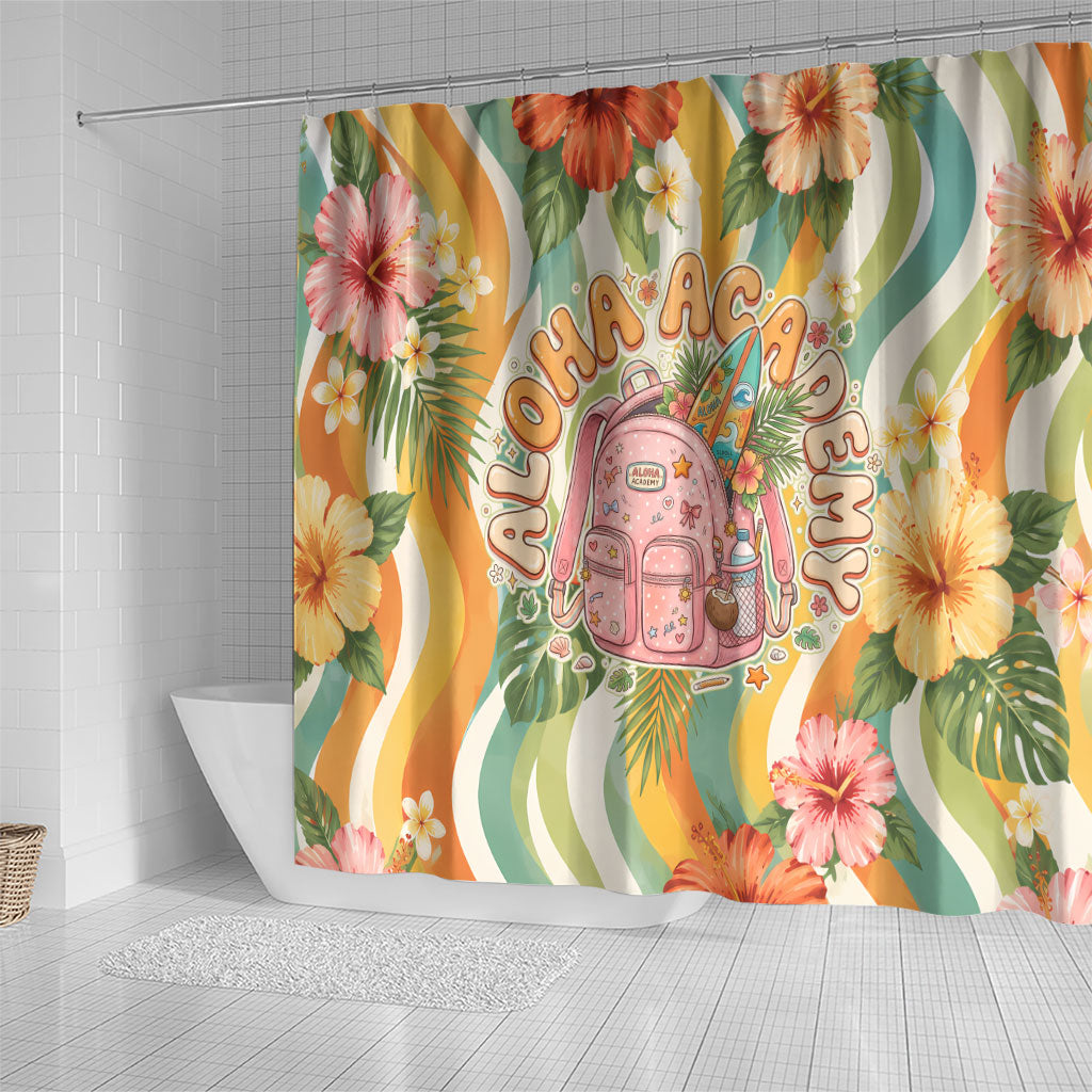 Hawaii Aloha Academy Back To School Shower Curtain Sea Turtle Tropical Hibiscus Flowers Retro Psychedelic TS04 - Polynesian Pride