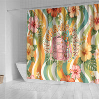 Hawaii Aloha Academy Back To School Shower Curtain Sea Turtle Tropical Hibiscus Flowers Retro Psychedelic TS04 - Polynesian Pride