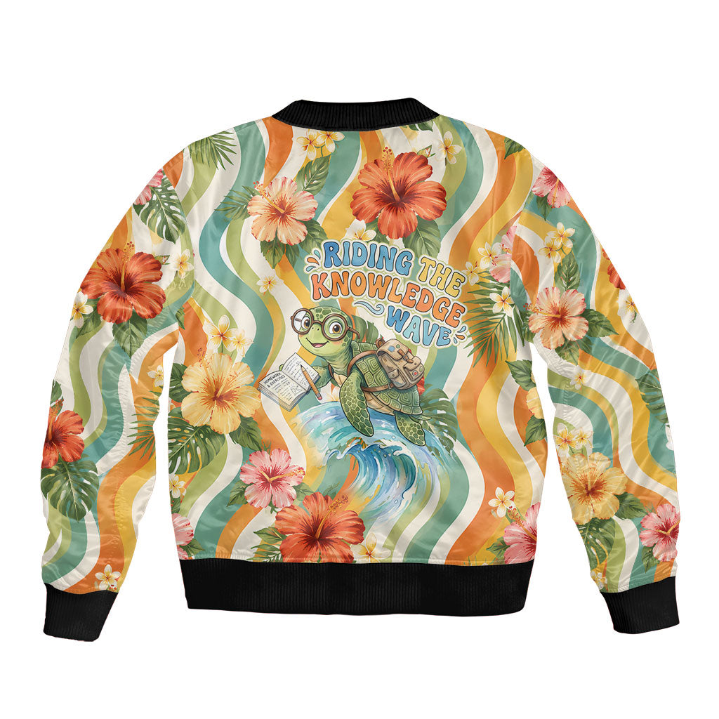 Hawaii Aloha Academy Back To School Sleeve Zip Bomber Jacket Sea Turtle Tropical Hibiscus Flowers Retro Psychedelic TS04 - Polynesian Pride