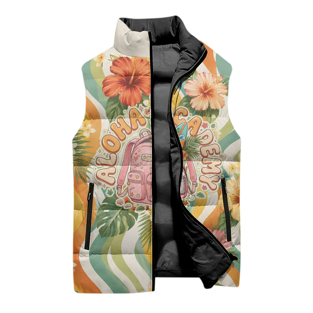 Hawaii Aloha Academy Back To School Sleeveless Puffer Jacket Sea Turtle Tropical Hibiscus Flowers Retro Psychedelic TS04 - Polynesian Pride