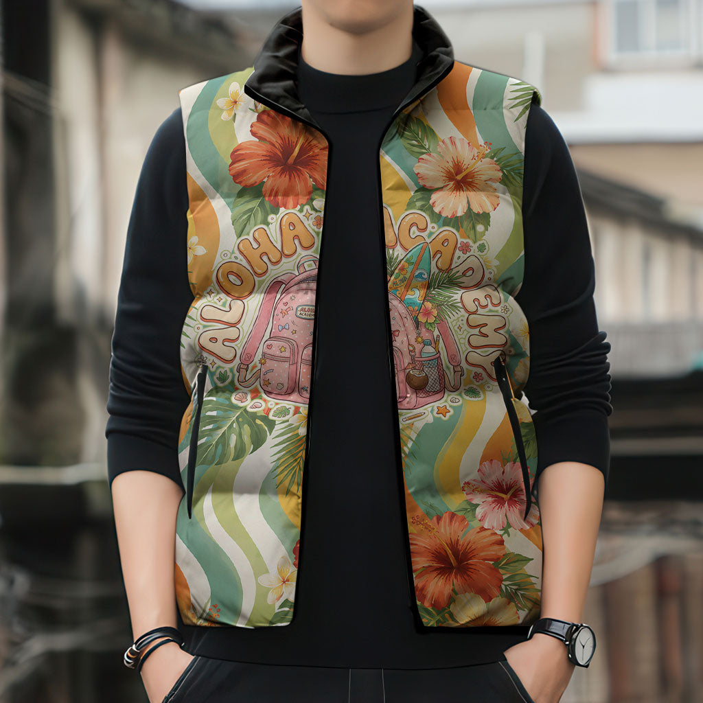 Hawaii Aloha Academy Back To School Sleeveless Puffer Jacket Sea Turtle Tropical Hibiscus Flowers Retro Psychedelic TS04 - Polynesian Pride