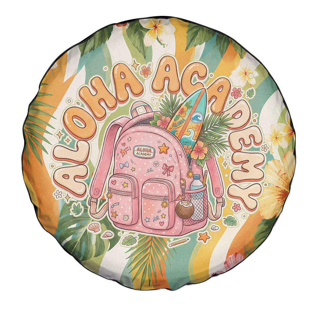 Hawaii Aloha Academy Back To School Spare Tire Cover Sea Turtle Tropical Hibiscus Flowers Retro Psychedelic