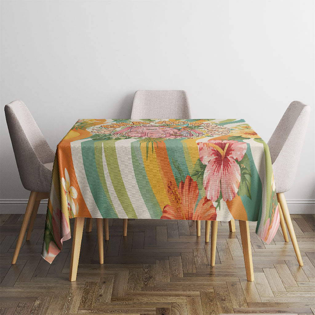 Hawaii Aloha Academy Back To School Tablecloth Sea Turtle Tropical Hibiscus Flowers Retro Psychedelic TS04 - Polynesian Pride
