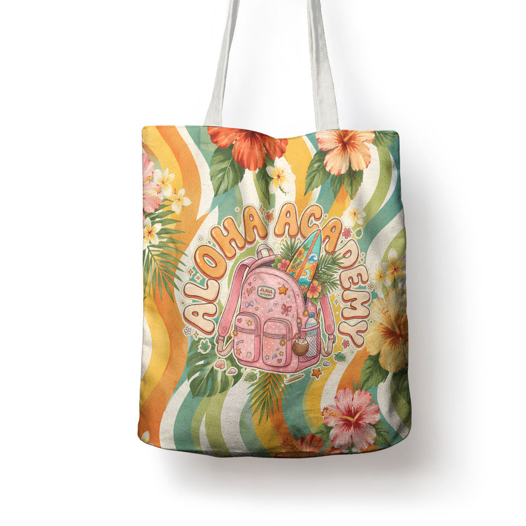 Hawaii Aloha Academy Back To School Tote Bag Sea Turtle Tropical Hibiscus Flowers Retro Psychedelic TS04 - Polynesian Pride