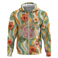 Hawaii Aloha Academy Back To School Zip Hoodie Sea Turtle Tropical Hibiscus Flowers Retro Psychedelic TS04 Zip Hoodie Orange Green - Polynesian Pride