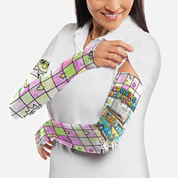 Hawaii Cruising Back To School Arm Sleeves Grid Pattern With School Bag And Vintage Surf Van TS04 - Polynesian Pride
