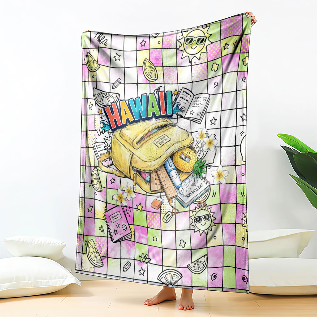 Hawaii Cruising Back To School Blanket Grid Pattern With School Bag And Vintage Surf Van TS04 - Polynesian Pride