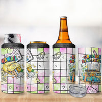Hawaii Cruising Back To School 4 in 1 Can Cooler Tumbler Grid Pattern With School Bag And Vintage Surf Van