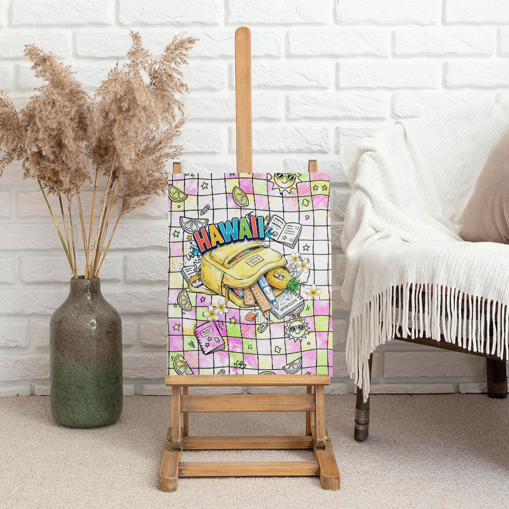 Hawaii Cruising Back To School Canvas Wall Art Grid Pattern With School Bag And Vintage Surf Van TS04 - Polynesian Pride