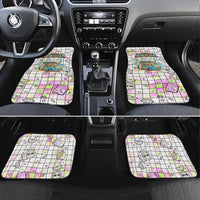 Hawaii Cruising Back To School Car Mats Grid Pattern With School Bag And Vintage Surf Van TS04 Set 4pcs White Yellow - Polynesian Pride