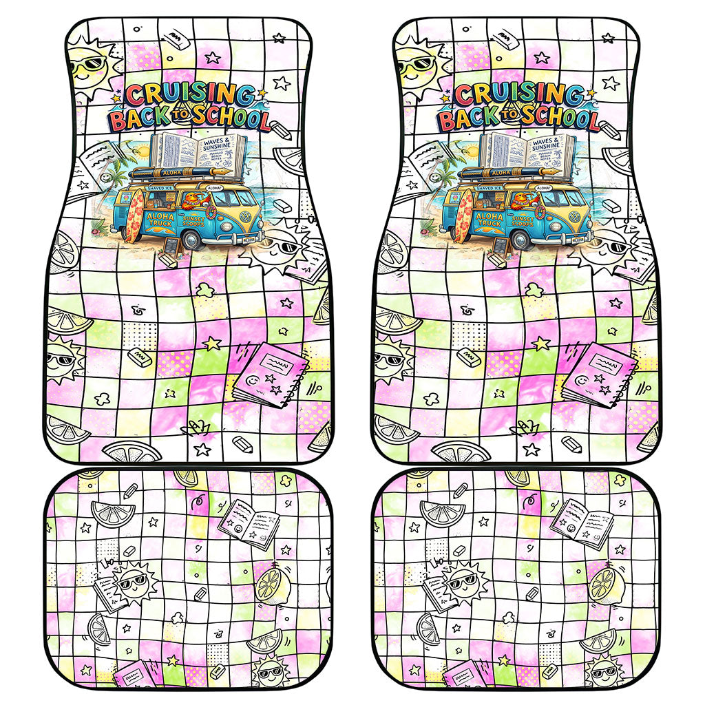 Hawaii Cruising Back To School Car Mats Grid Pattern With School Bag And Vintage Surf Van TS04 - Polynesian Pride