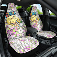 Hawaii Cruising Back To School Car Seat Cover Grid Pattern With School Bag And Vintage Surf Van