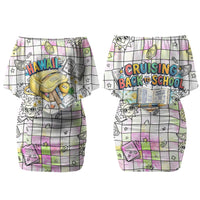 Hawaii Cruising Back To School Couples Matching Off Shoulder Short Dress and Hawaiian Shirt Grid Pattern With School Bag And Vintage Surf Van TS04 - Polynesian Pride
