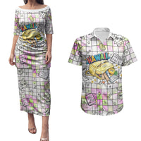 Hawaii Cruising Back To School Couples Matching Puletasi and Hawaiian Shirt Grid Pattern With School Bag And Vintage Surf Van TS04 White Yellow - Polynesian Pride