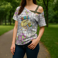 Hawaii Cruising Back To School Cross Shoulder Shirt Grid Pattern With School Bag And Vintage Surf Van TS04 - Polynesian Pride
