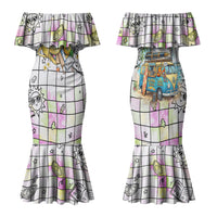 Hawaii Cruising Back To School Family Matching Mermaid Dress and Hawaiian Shirt Grid Pattern With School Bag And Vintage Surf Van TS04 Mom's Dress White Yellow - Polynesian Pride
