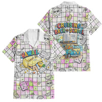Hawaii Cruising Back To School Family Matching Off The Shoulder Long Sleeve Dress and Hawaiian Shirt Grid Pattern With School Bag And Vintage Surf Van TS04 Dad's Shirt - Short Sleeve White Yellow - Polynesian Pride