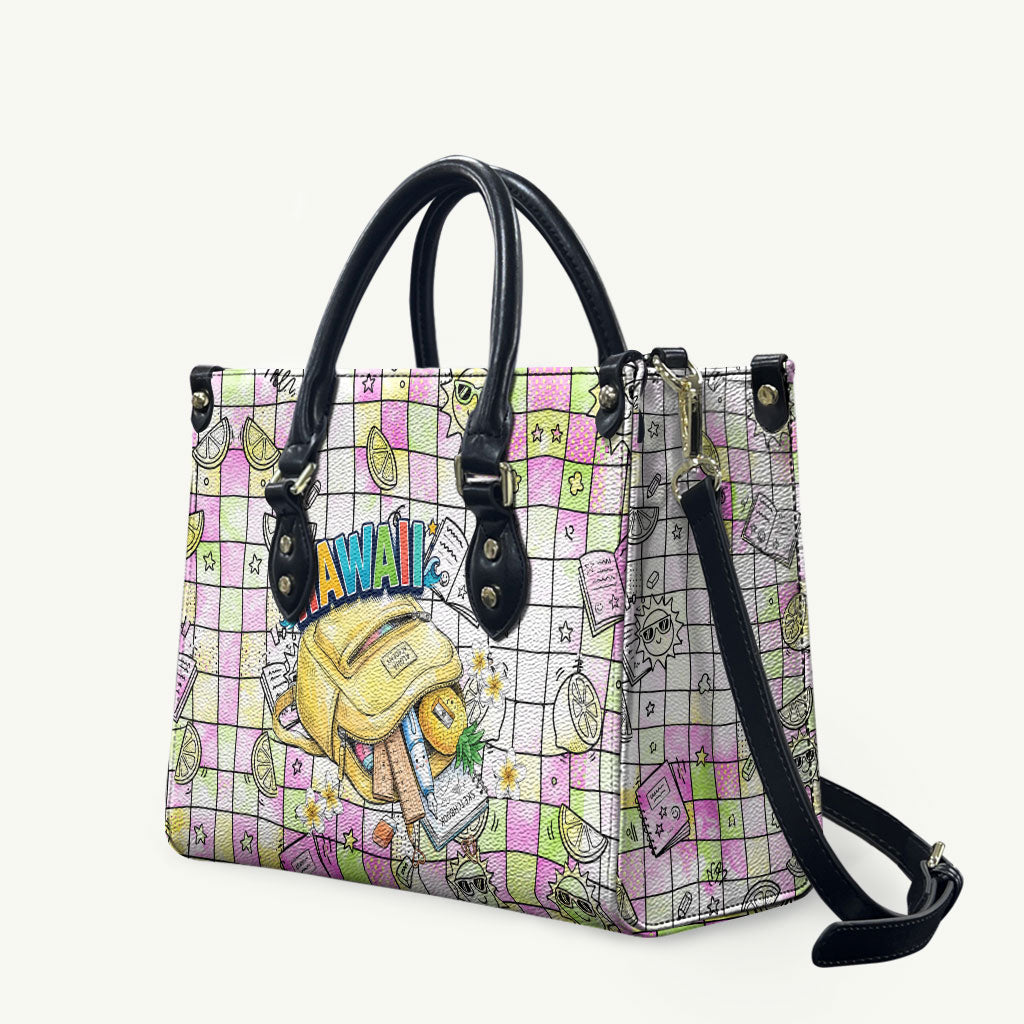 Hawaii Cruising Back To School Leather Bag Grid Pattern With School Bag And Vintage Surf Van