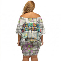 Hawaii Cruising Back To School Off Shoulder Short Dress Grid Pattern With School Bag And Vintage Surf Van TS04 - Polynesian Pride