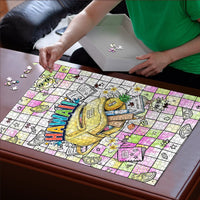 Hawaii Cruising Back To School Puzzle Grid Pattern With School Bag And Vintage Surf Van TS04 - Polynesian Pride