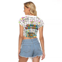 Hawaii Cruising Back To School Raglan Cropped T Shirt Grid Pattern With School Bag And Vintage Surf Van TS04 - Polynesian Pride