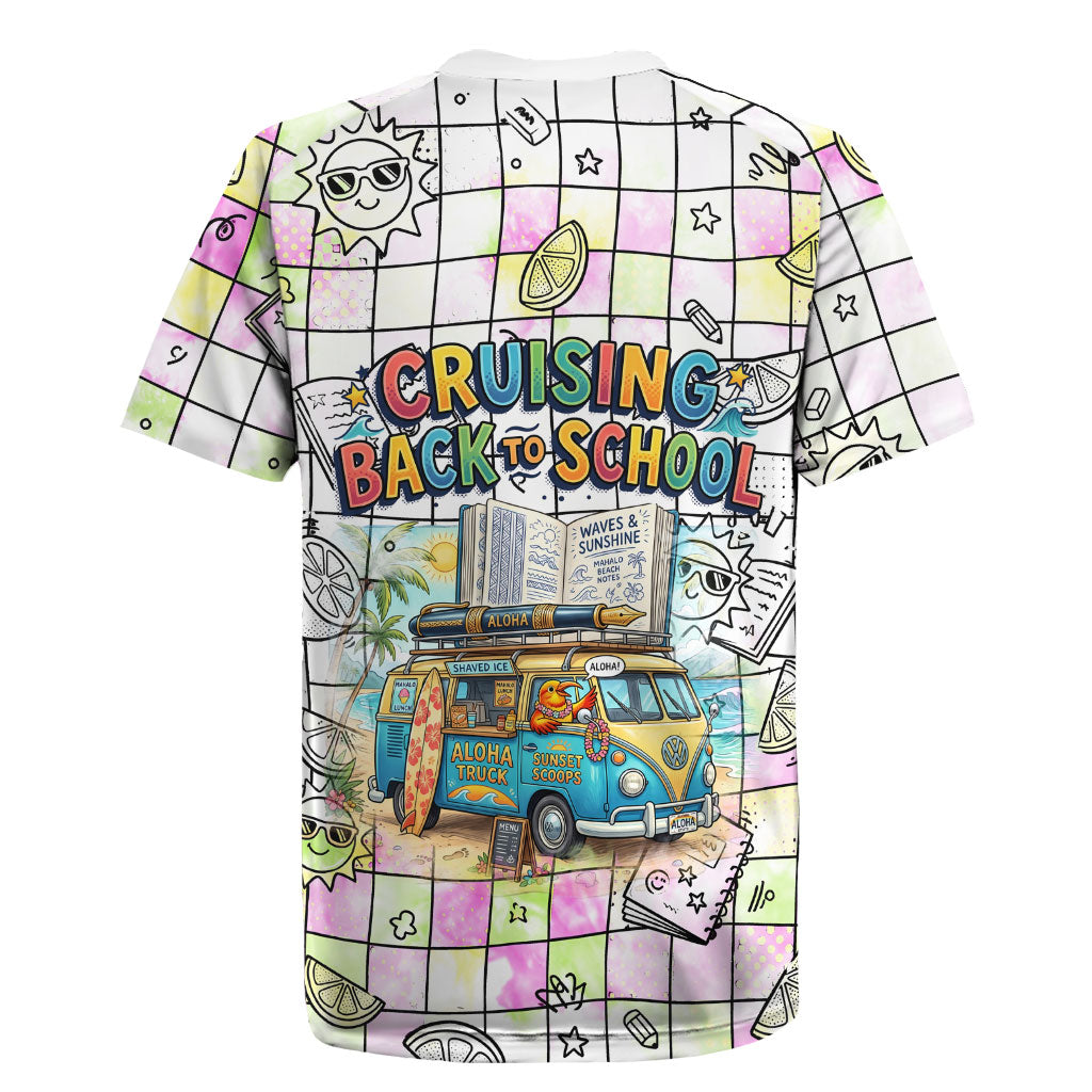 Hawaii Cruising Back To School Rugby Jersey Grid Pattern With School Bag And Vintage Surf Van TS04 - Polynesian Pride