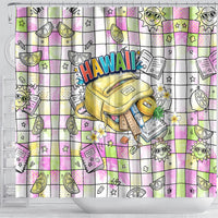 Hawaii Cruising Back To School Shower Curtain Grid Pattern With School Bag And Vintage Surf Van TS04 - Polynesian Pride