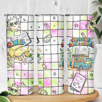 Hawaii Cruising Back To School Skinny Tumbler Grid Pattern With School Bag And Vintage Surf Van TS04 - Polynesian Pride