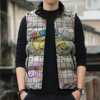 Hawaii Cruising Back To School Sleeveless Puffer Jacket Grid Pattern With School Bag And Vintage Surf Van TS04 - Polynesian Pride