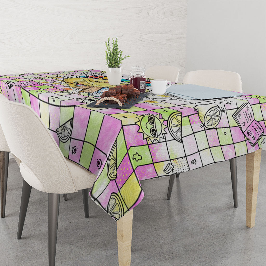 Hawaii Cruising Back To School Tablecloth Grid Pattern With School Bag And Vintage Surf Van TS04 - Polynesian Pride