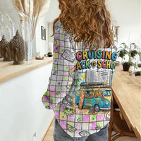 Hawaii Cruising Back To School Women Casual Shirt Grid Pattern With School Bag And Vintage Surf Van TS04 - Polynesian Pride