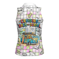 Hawaii Cruising Back To School Women Sleeveless Polo Shirt Grid Pattern With School Bag And Vintage Surf Van TS04 - Polynesian Pride