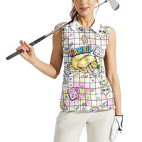 Hawaii Cruising Back To School Women Sleeveless Polo Shirt Grid Pattern With School Bag And Vintage Surf Van TS04 - Polynesian Pride
