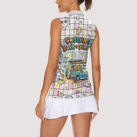 Hawaii Cruising Back To School Women Sleeveless Polo Shirt Grid Pattern With School Bag And Vintage Surf Van TS04 - Polynesian Pride