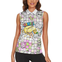 Hawaii Cruising Back To School Women Sleeveless Polo Shirt Grid Pattern With School Bag And Vintage Surf Van TS04 - Polynesian Pride