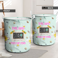 Personalized Hawaii Back To School Dolphin Laundry Basket Grid Notebook Background With Dolphin Mascot And Plumeria Flowers TS04 - Polynesian Pride