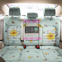 Personalized Hawaii Back To School Dolphin Back Car Seat Cover Grid Notebook Background With Dolphin Mascot And Plumeria Flowers TS04 - Polynesian Pride