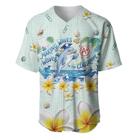 Personalized Hawaii Back To School Dolphin Baseball Jersey Grid Notebook Background With Dolphin Mascot And Plumeria Flowers TS04 Green White - Polynesian Pride