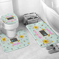 Personalized Hawaii Back To School Dolphin Bathroom Set Grid Notebook Background With Dolphin Mascot And Plumeria Flowers TS04 Mat Set Only (3 pcs) One Size Green White - Polynesian Pride