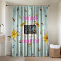 Personalized Hawaii Back To School Dolphin Bathroom Set Grid Notebook Background With Dolphin Mascot And Plumeria Flowers TS04 Shower Curtain Only Green White - Polynesian Pride