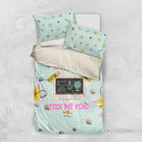 Personalized Hawaii Back To School Dolphin Bedding Set Grid Notebook Background With Dolphin Mascot And Plumeria Flowers TS04 US Twin 172cm x 218cm Green White - Polynesian Pride