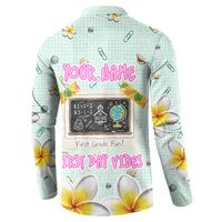 Personalized Hawaii Back To School Dolphin Button Sweatshirt Grid Notebook Background With Dolphin Mascot And Plumeria Flowers TS04 - Polynesian Pride